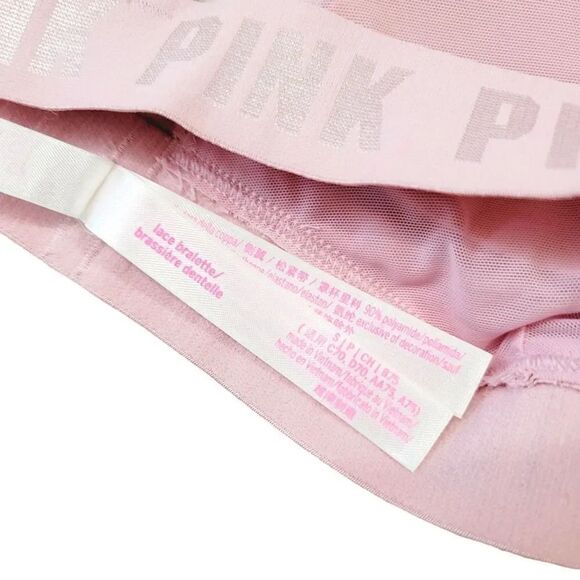 NEW Victoria's Secret Pink Lace T-Strap Logo Bralette in Pink Size Small - Picture 8 of 15